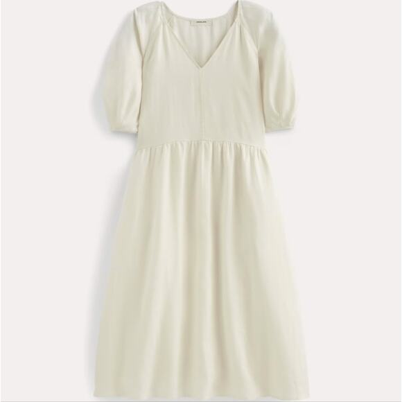 Everlane Linen Puff Sleeve Midi Dress Bone Cream Ivory White Size Medium NEW - Picture 4 of 12